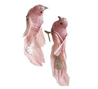 2 pájaros de plumas de espuma para decoración de árbol de Navidad, boda y fiesta, añadiendo ambiente festivo y simbolizando buenos deseos y suerte (rosa)