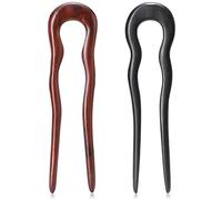 2 palillos de madera para el pelo francés, hechos a mano, de ébano, sándalo, para moños, pin chino vintage (onda)
