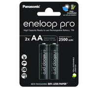 eneloop Pro, Pilas Recargables AA/Mignon, Paquete de 2, Capacidad de mín. 2500 mAh, Pilas Ni-MH, Listas para Usar, Recargables hasta 500 Veces, Embalaje sin plástico, Pro, Negras