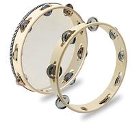 2 panderetas de 10 pulgadas, panderetas DaKuan para adultos y anillo de pandereta, campana de metal, instrumentos musicales de percusión, tambor de mano, educación musical (fila única de madera)