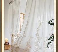 2 Paneles Cortinas Salon Modernas Translucidas con Ojales, Bordado en Oro Blanco Cortina de Lujo Europea Bordado Tul Lino Textura Cortinas para Salon/Dormitorio/Comedor, 2x170x180cm(AnchoxAlto)
