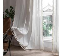 2 paneles de cortinas bohemias semiopacas para ventanas, cortinas de lino de 63 pies, 84 pies y 96 pulgadas de largo, cortinas de lino con bordado a rayas que filtran la luz, cortinas para sala de