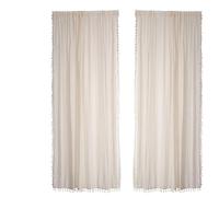 2 paneles de cortinas traslúcidas bohemias de 220 cm, cortinas de encaje de macramé de ganchillo con borlas, cortinas con dobladillo para barra para sala de estar, dormitorio, puerta