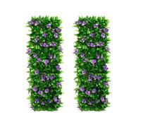 2 Paneles De Enrejado De Jardín, Pantalla De Valla De Jardín Extensible De 200 X 40 Cm Con Flor Violeta Y Hiedra Artificial, Decoración De Barandilla De Valla De Privacidad De Hiedra Falsa For Balcón,