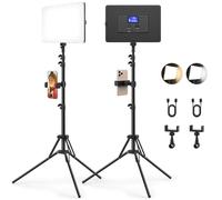 2 paneles luminosos LED con soporte, panel luminoso Kmasic para fotografía 8000mAh y pantalla LCD, luz suave 20W 2200lux 2500K-8500K luz estudio para grabación de vídeo, juego