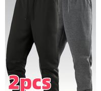 2 pantalones casuales para hombre con cintura elástica y cordón ajustable, ideales para diaria, el trabajo, el ocio, correr, fitness, citas, etc. Nueva temporada