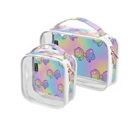 2 paquete de dibujos animados lindo lunares arco colorido claro decorativo colgante neceser TSA aprobado bolsas reutilizables para mujeres aeropuerto aeropuerto compatible con maquillaje, dibujos