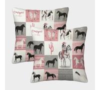 2 Paquetes 50x50cm.Caballo Art Design Funda De Almohada Cuadrada Decoración del Hogar Ilustración de Estilo Occidental con Cremallera Invisible para Sofá,Coche Y Dormitorio