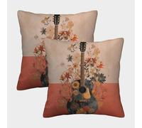 2 Paquetes 50x50cm.Floral Guitarra Art Funda De Almohada Cuadrada Decoración del Hogar Estilo de diseño Floral Vintage con Cremallera Invisible para Sofá,Coche Y Dormitorio