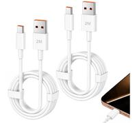 2 paquetes de 2 m 120 W 6A Turbo Cable de carga compatible con Xiaomi Redmi Note 17 15 15T 14 14T 13 13T Note 14 13 12 11 8 9 Pro 11S 12 Ultra Pro 14 C 15C, POCO 10S, cable de carga rápida USB-A a