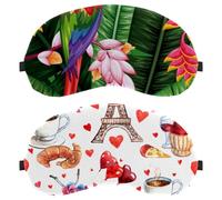 2 paquetes de antifaz para dormir, Torre Eiffel de París, corazón de amor, té, vino, bloqueo de luz, antifaz para dormir para mujeres y hombres, máscara de ojos transpirable