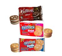 2 PAQUETES DE GALLETAS FESTIVAL (CHOCOLATE,VANILLA,STRAWBERRY) SUAVES Y CRUJIENTES 403G - SIN COLORANTES - NOEL DE COLOMBIA