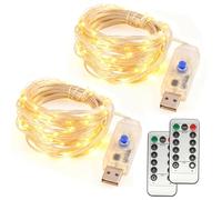 2 Paquetes de Guirnaldas LED, 120 LED de 12M/40Ft, 8 Modos de Iluminación, Luces de Hadas con Enchufe USB, Impermeables para Interior y Exterior, Decoración Navideña, Bodas y Fiestas (Blanco Cálido)