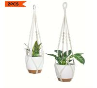 2 Paquetes de Macetas Colgantes de Autorriego, Colgadores de Plantas de Macramé, 2 Bascetas Colgantes de Diferentes Tamaños, Colgador de Plantas con Ganchos para Decoración del Hogar y Jardín Negro/
