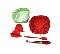 2 paquetes de moldes de silicona para freidora de aire caliente de 20,5 cm, olla de silicona con alicates, guantes, cepillo, juego de accesorios para freidora de aire caliente, resistente al calor,