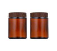 2 paquetes de tarros de vidrio ámbar de 150 ml con tapa de grano de madera negra y forros interiores, frascos de almacenamiento de cosméticos recargables para crema facial, bálsamo, loción