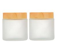 2 paquetes de tarros vacíos de vidrio esmerilado de 100 ml con tapas de grano de madera y forro interior, rellenable, máscara de maquillaje, crema facial, contenedor de loción