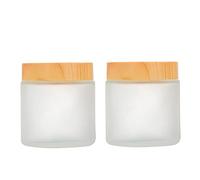 2 paquetes de tarros vacíos de vidrio esmerilado de 100 ml con tapas de grano de madera y forro interior, rellenable, máscara de maquillaje, crema facial, contenedor de loción