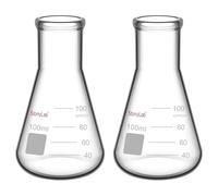 [2 paquetes] Frascos Erlenmeyer de boca estrecha StonyLab 100ml con borde para trabajo pesado - (100 ml Ajusta con el Tapón de Goma StonyLab 5#)