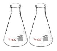 [2 paquetes] Frascos Erlenmeyer de boca estrecha StonyLab 250ml con borde para trabajo pesado - (250 ml Ajusta con el Tapón de Goma StonyLab 6#)