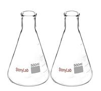 [2 paquetes] Frascos Erlenmeyer de boca estrecha StonyLab 500ml con borde para trabajo pesado - (500 ml Ajusta con el Tapón de Goma StonyLab 7#)