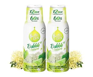 2 paquetes - FruttaMax - Concentrado de jarabe de frutas | Menos azúcar | con un 60% de contenido de fruta | adecuado para máquina de refrescos (2 x 500 ml) (2 x Flor de Saúco-Lima-Menta)