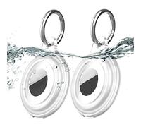 2 paquetes IPX8 Waterproof AirTag Keychain Holder Case, Lightweight , Antiarañazos, fácil instalación, Soft Full-Body Shockproof Air Tag Holder for Luggage,Keys, Dog Collar-Clear, transparente, M