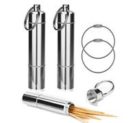 [2 paquetes] Portapalillos de Dientes Portátil de Bolsillo Estuche de Palillos de Dientes de Aleación de Aluminio Pastillero de Metal Botellas de Bastoncillo de Algodón con Llavero