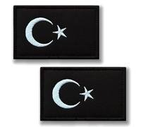 2 parches bordados de Turquía negros, tácticas del ejército turco, parches autoadhesivos de doble cara para sombreros, ropa militar, uniformes, mochilas, vaqueros, bolsas de vaquero, gorra de béisbol