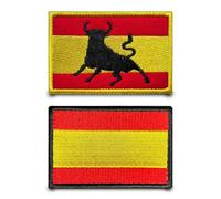 2 parches de bandera española de corridas de toros, gancho y bucle, bordado de nailon, divertido táctico, militar, parche para mochilas, chalecos, ropa, sombrero, chaqueta, vaqueros