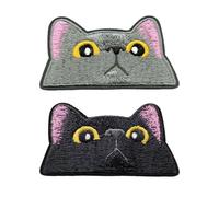 2 parches de bordado de gatitos, parches de hierro de gato negro, parches de hierro de mezclilla negro, parches de apliques de gato, parches de bordado de gato, parches de gato en la ropa
