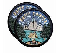 2 parches de Wanderlust, parche bordado con texto en inglés "Happy Camper Camp in Night" para coser en mochilas, ropa, sombreros, vaqueros, chaquetas