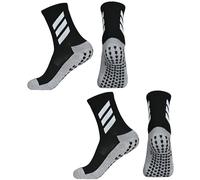 2 Pares Calcetines de Fútbol, Antideslizantes y Transpirables, de Tres Rayas, para Entrenamiento y Entrenamiento, de Punto Adhesivo para Adultos