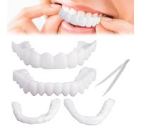 2 Pares Carillas Dentaduras Dientes Postizos Reales, Falsos Dentadura De Silicona Perfecta Sonrisa Dientes Prótesis Dental, Mandíbula Superior Y Inferior, Talla Única