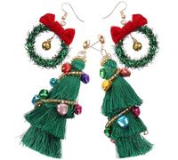 2 Pares Conjunto De Aretes Navideños Pendiente Del Árbol De Navidad Pendiente De Navidad Decoraciones Pendientes De Borla Pendientes De Navidad Pendientes De Perlas Aleación Toyvian
