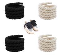 2 Pares Cordones de Cuerda 7mm Redonda Cordones de Zapato de Algodón Gruesos 160cm Cordones de Tejido Redondo Zapato de Cuerda para Zapatos Deportivos, Zapatillas, Zapatos Casuales(Negro y Beige)