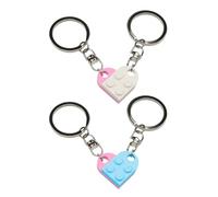 2 Pares De Anillos De Llave De Bloques De Construcción, Formas De Corazón Empalmadas, Decoraciones Coles Creativas Simples Y Personalizadas, Regalos De Pareja De San Valentín, Accesorios Clave.