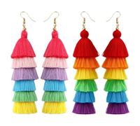 2 pares de aretes coloridos con borlas, aretes arcoíris, accesorios del orgullo para mujeres, ropa del orgullo para mujeres, accesorios para aretes, accesorios del orgullo arcoíris