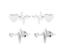 2 pares de aretes de acero inoxidable para regalo del día de la enfermera, latido del corazón, ECG, mini corazón de amor para enfermeras y médicos, Zinc, Sin piedra preciosa