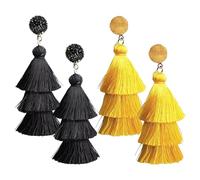 2 Pares De Aretes De Borla, Pendientes De Estilo Creativo, Pendientes Elees, Accesorios De Ropa, Pendientes De Personalidad Retro (Negro, Amarillo).