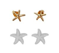 2 Pares De Aretes De Estrellas De Mar, Aretes Pequeños Y Exquisitos, Aretes De Verano Estilo Océano, Adecuados para El Uso Diario, Vacaciones Junto Al Mar (Oro, Plata).