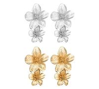 2 pares de aretes de flores de cinco pétalos, aretes llamativos, aretes de flores doradas, aretes de flores, joyas florales, aretes llamativos de oro para mujer, aretes grandes