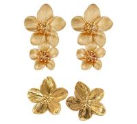 2 pares de aretes de pétalos, aretes de flores, aretes colgantes de oro, aretes florales de borla, aretes para mujer, aretes colgantes grandes, aretes de flores bohemias