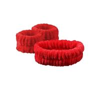 2 pares de bandas de pelo de lana de coral de felpa brazalete bandas impermeables lavado facial absorbente muñequera headwear accesorios para el cabello (rojo)