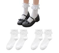 2 Pares De Calcetines Blancos, Calcetines De Encaje, Calcetines De Media Pantorrilla Para Mujer, Calcetines Con Volantes, Calcetines De Algodón Suaves Y Transpirables, Accesorios De Ropa
