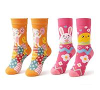 2 pares de calcetines coloridos de Pascua para mujer y hombre, divertidos calcetines de Pascua con diseño de conejo, pollo de conejo de Pascua, calcetines felices, calcetines de Pascua, calcetines de