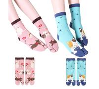 2 pares de calcetines cómodos de algodón para gatos, bonito diseño japonés Tabi de punta dividida para sandalias y chanclas, calcetines deportivos elásticos para mujeres y niñas, N.º 3, talla única