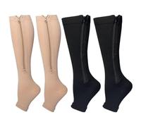2 Pares De Calcetines Con Cremallera Abierta, Calcetines De Soporte Sin Dedos, Calcetines De Compresión Transpirables Y Cómodos, Calcetines Hasta La Rodilla Unisex