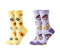 2 Pares De Calcetines De Abejas Y Mariposas, Calcetines De Animales De Dibujos Animados, Calcetines De Algodón Suave, Calcetines Interesantes Para Mujeres, Calcetines Cálidos Para Niñas