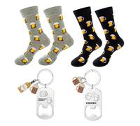 2 Pares De Calcetines De Cerveza Y 2 Llaveros, Calcetines Deportivos Cómodos Y Versátiles, Estilo Informal Divertido Y Moderno, Cole Abridor De Botellas Multifuncional.
